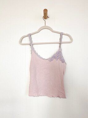 Vintage Victoria's Secret Y2K Pink Cotton Lace Cami Sequin Embroidered Tank M